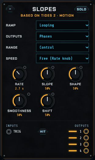 The Slopes module: ramp, outputs, range, speed, rate, slope, shape, smoothness and shift.
